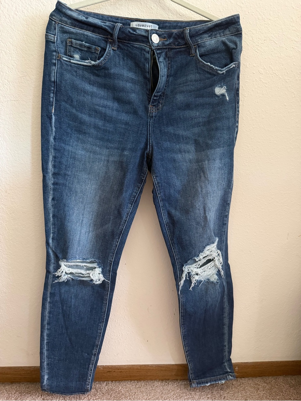 Lovevert Dark Blue Ripped Skinny Jeans - Women's Stretch Denim